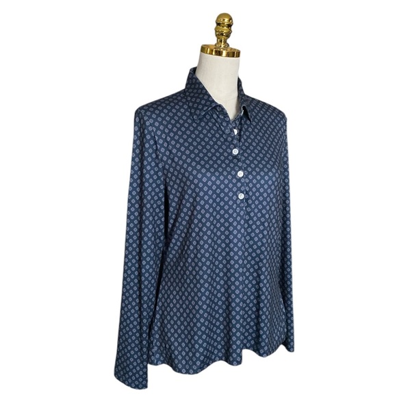 BROOK BROTHERS Women’s Blue Multi Stretch Jersey Polo in Seasonal Print Size L - Picture 5 of 10